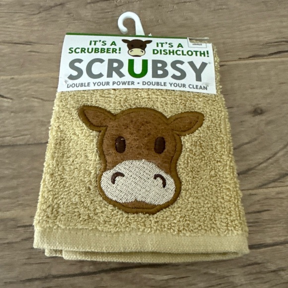 SCRUBSY Embroidered Cow Dish Cloth Scrubber Sponge Farm Animal Novelty Gift NEW - Picture 1 of 4